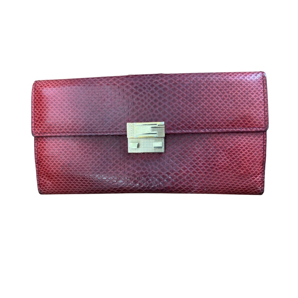 Gucci Vintage Red Lizard Skin Long Wallet